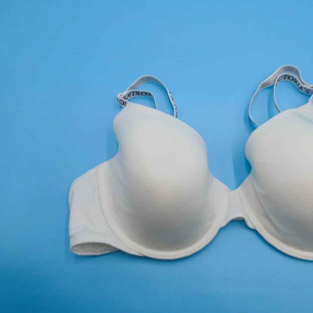 Victoria's Secret Bra Womens 40C Logo Strap White Padded Cotton Modal Lingerie‎